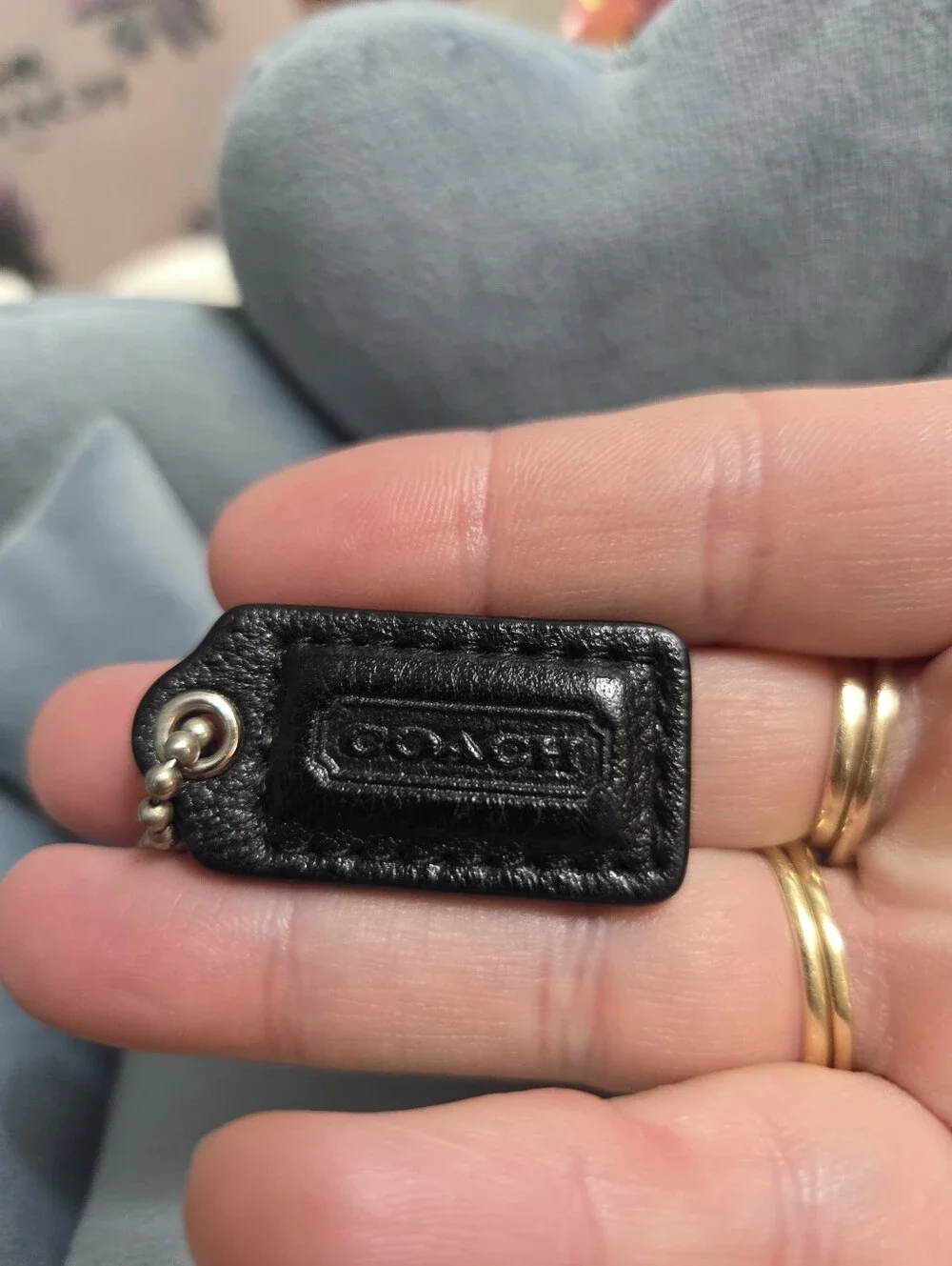 COACH Black Leather Bag Charm Hangtag Key Fob, Vintage EUC